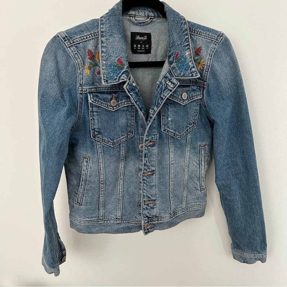 Floral Embroidered Denim Jacket - Picture 1 of 6